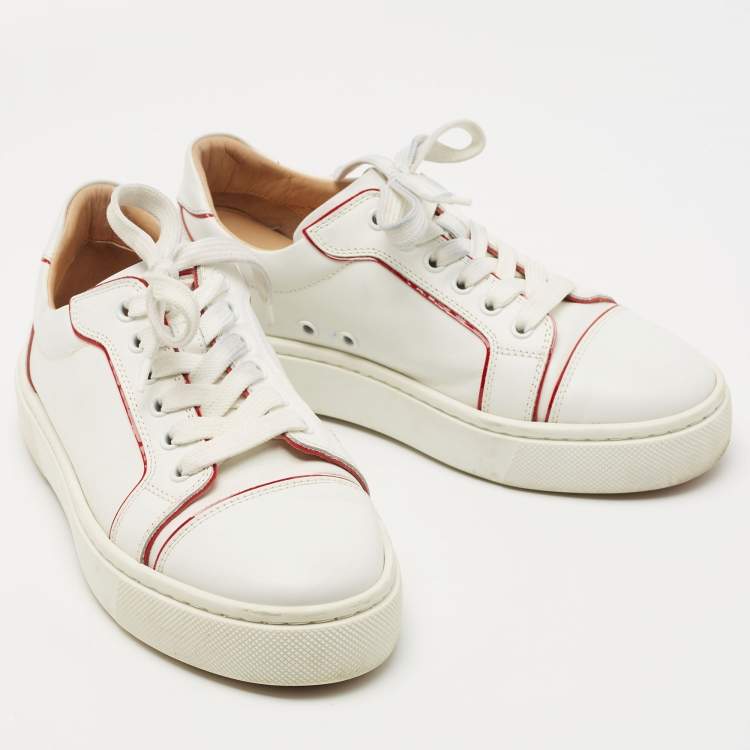 Pre Owned Christian Louboutin White/Red Leather Vieira Orlato Sneakers Size 37.5