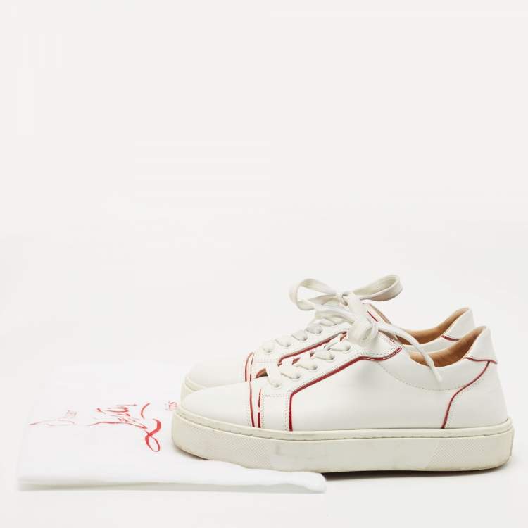 Pre Owned Christian Louboutin White/Red Leather Vieira Orlato Sneakers Size 37.5