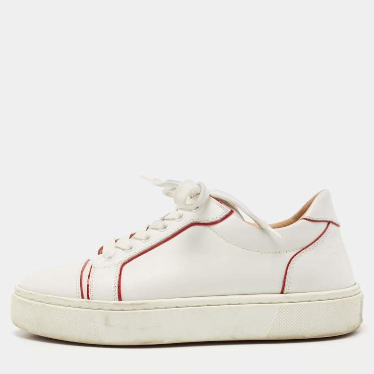 Pre Owned Christian Louboutin White/Red Leather Vieira Orlato Sneakers Size 37.5