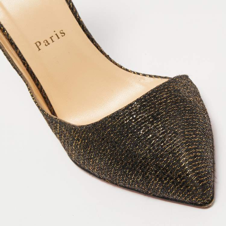 Pre Owned Christian Louboutin Black/Gold Glitter Fabric D'orsay Pumps Size 39