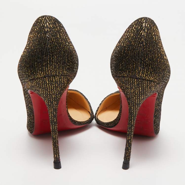 Pre Owned Christian Louboutin Black/Gold Glitter Fabric D'orsay Pumps Size 39