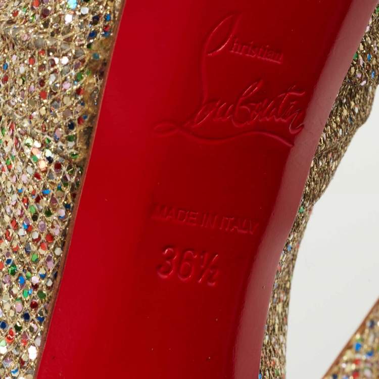 Pre Owned Christian Louboutin Gold Knotted Glitter Fabric  Jenny Platform Pumps Size 36.5