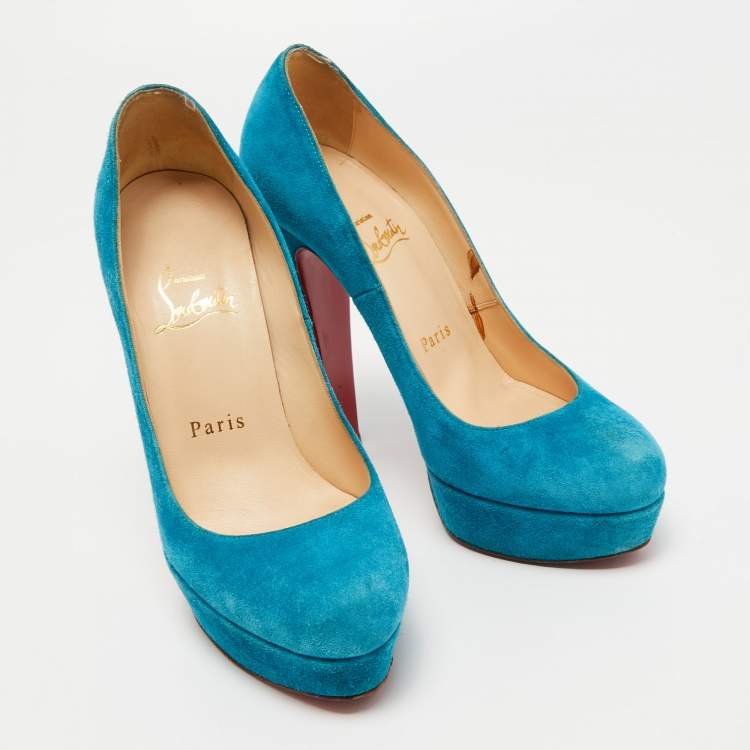 Pre Owned Christian Louboutin Blue Suede Bibi Platform Pumps Size 36