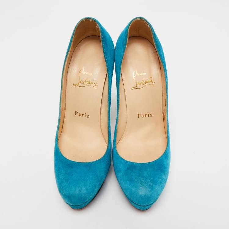 Pre Owned Christian Louboutin Blue Suede Bibi Platform Pumps Size 36