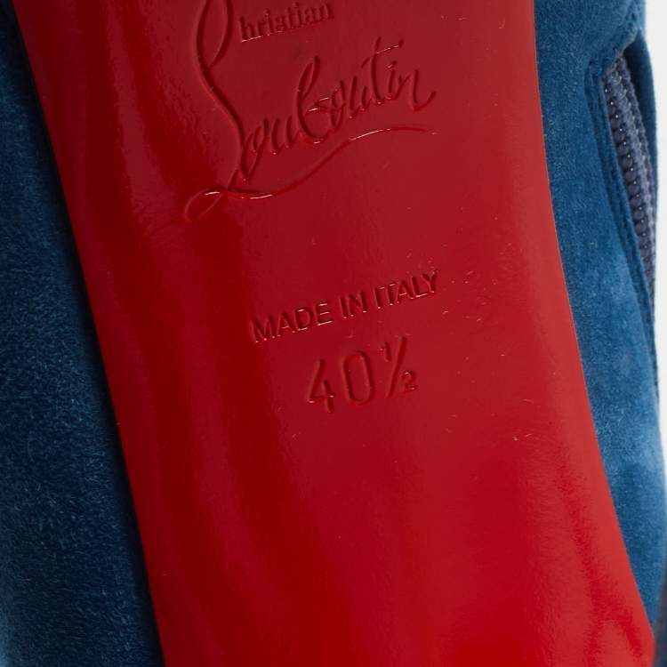 Pre Owned Christian Louboutin Blue Suede Otoka Open Toe Ankle Boots Size 40.5