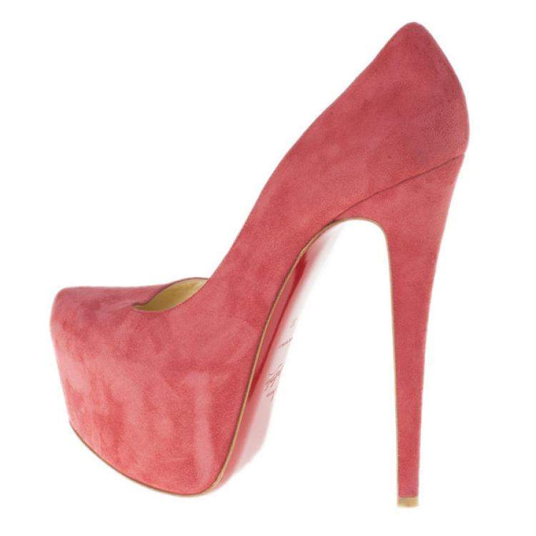 Pre Owned Christian Louboutin Pink Suede Daffodile Platform Pumps Size 38
