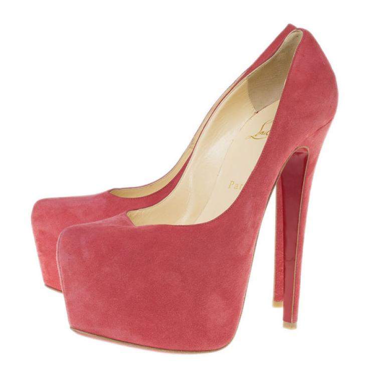 Pre Owned Christian Louboutin Pink Suede Daffodile Platform Pumps Size 38