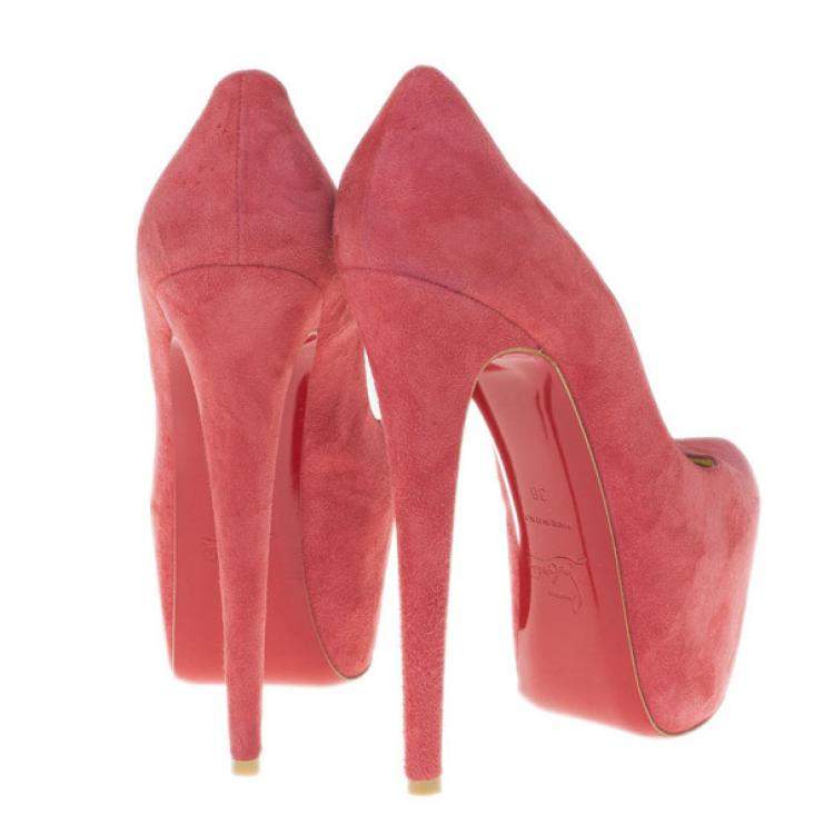 Pre Owned Christian Louboutin Pink Suede Daffodile Platform Pumps Size 38