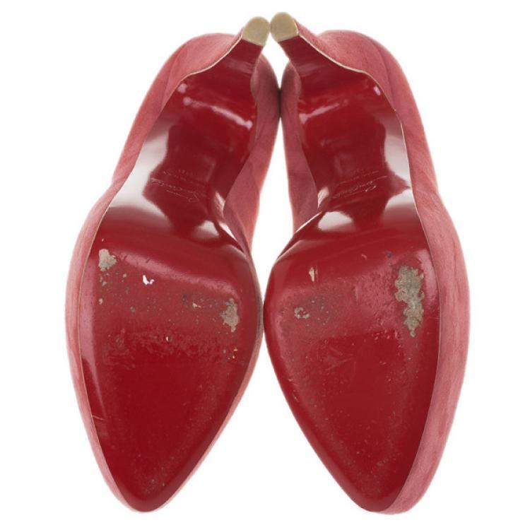 Pre Owned Christian Louboutin Pink Suede Daffodile Platform Pumps Size 38