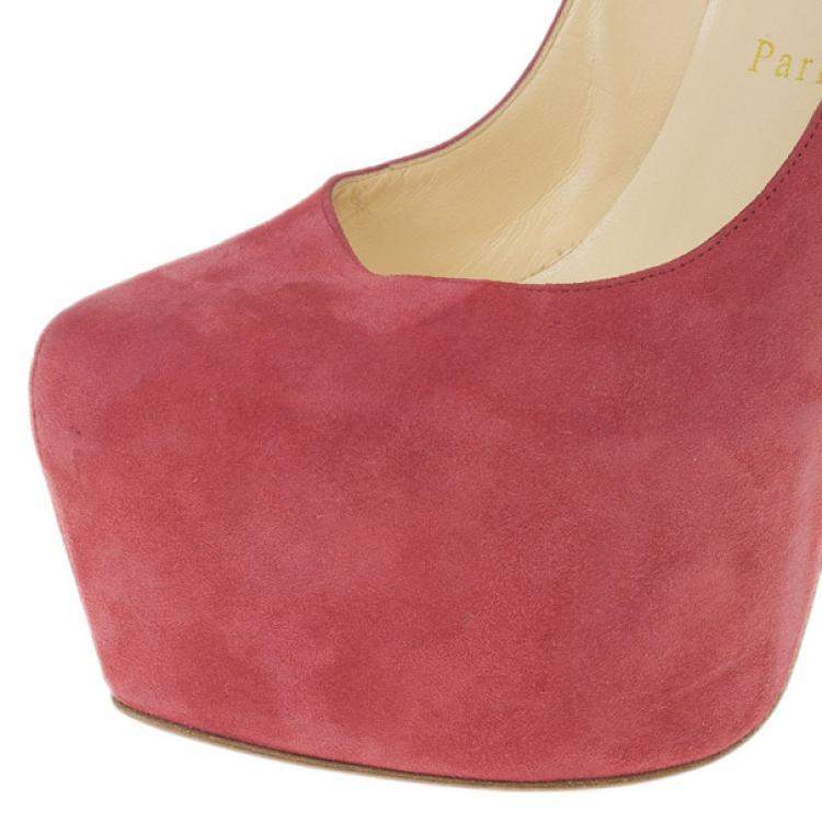 Pre Owned Christian Louboutin Pink Suede Daffodile Platform Pumps Size 38