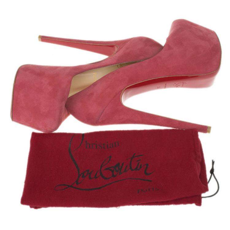 Pre Owned Christian Louboutin Pink Suede Daffodile Platform Pumps Size 38
