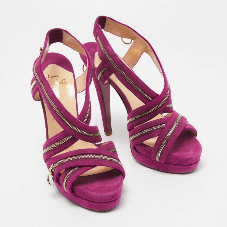 Pre Owned Christian Louboutin Purple Suede Rodita Sandals Size 36