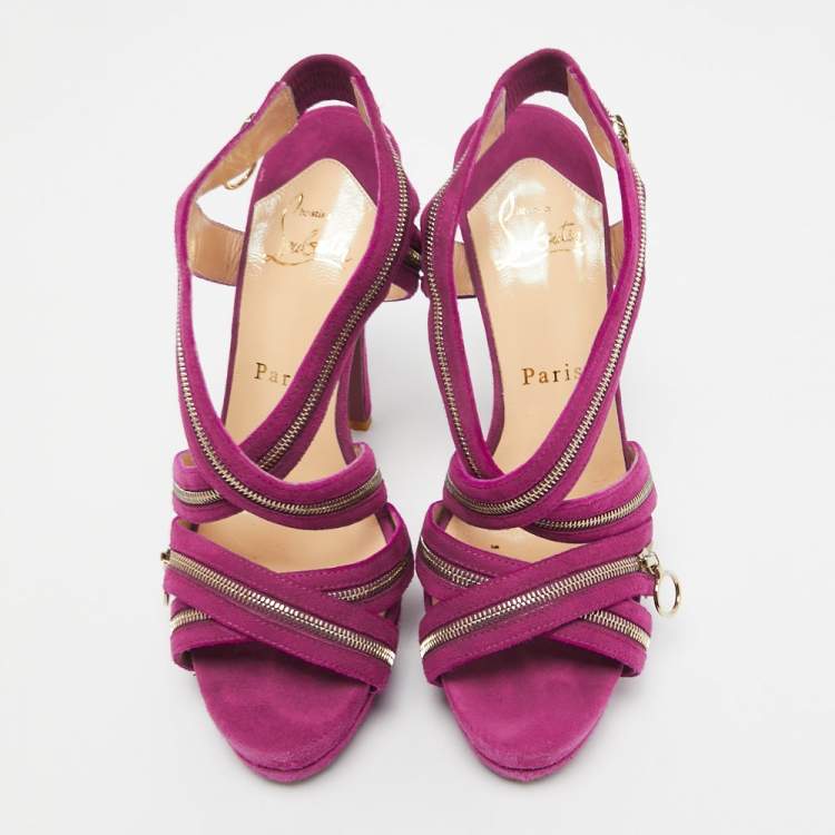 Pre Owned Christian Louboutin Purple Suede Rodita Sandals Size 36