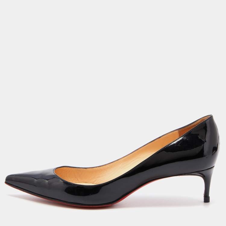 Pre Owned Christian Louboutin Black Patent Leather Kate Pointed Toe Pumps Size 37.5