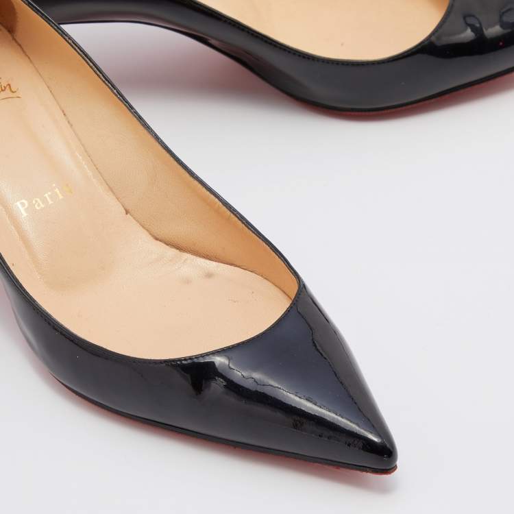 Pre Owned Christian Louboutin Black Patent Leather Kate Pointed Toe Pumps Size 37.5
