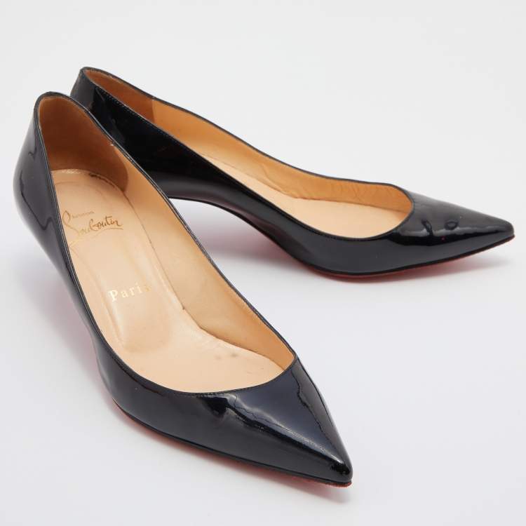 Pre Owned Christian Louboutin Black Patent Leather Kate Pointed Toe Pumps Size 37.5