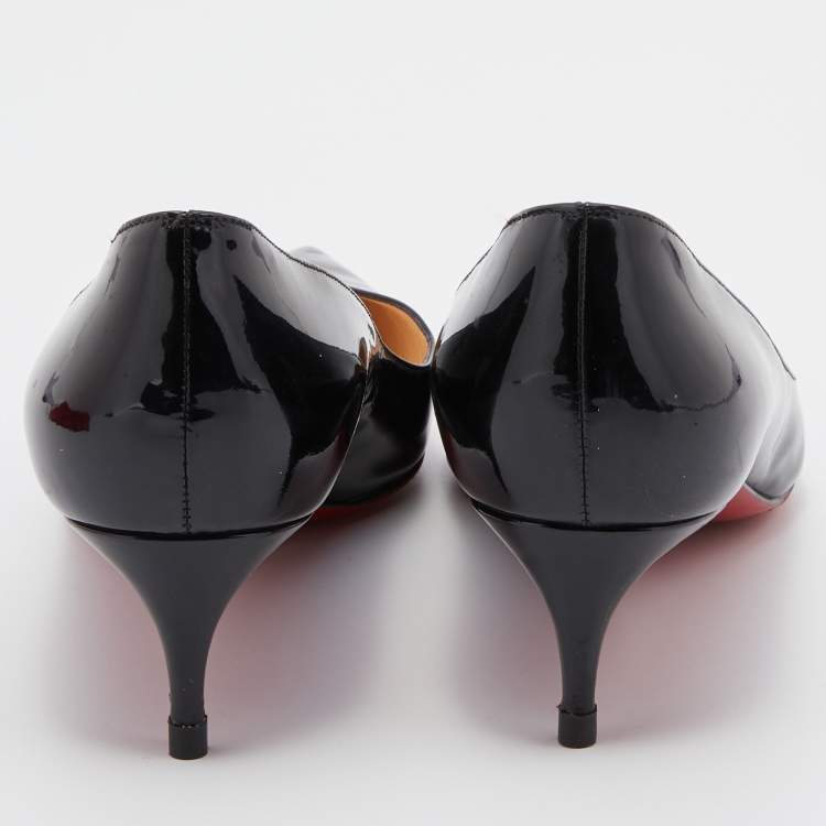 Pre Owned Christian Louboutin Black Patent Leather Kate Pointed Toe Pumps Size 37.5
