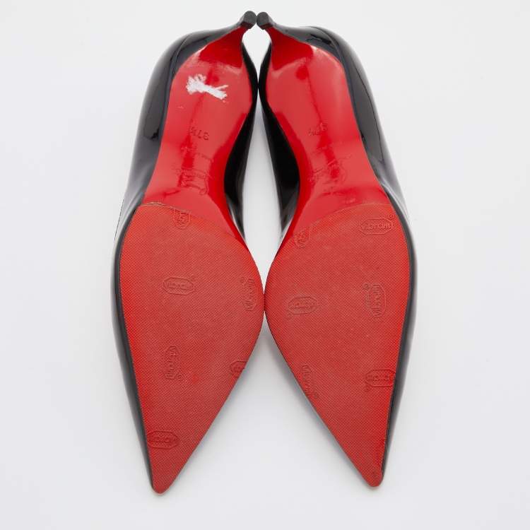 Pre Owned Christian Louboutin Black Patent Leather Kate Pointed Toe Pumps Size 37.5