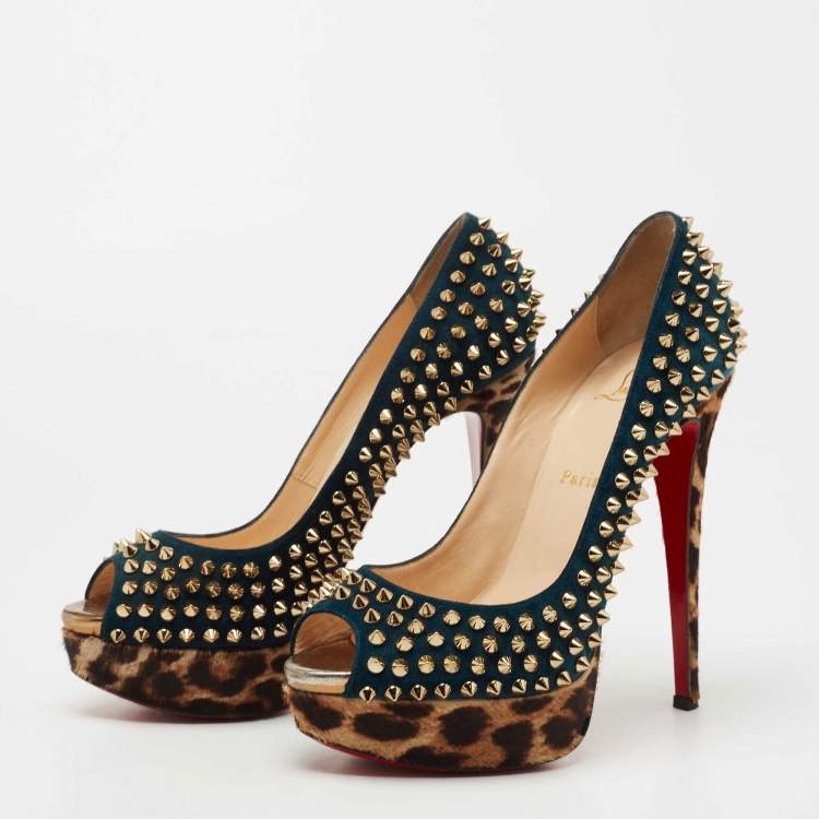 Christian Louboutin Spikes Heels Suede Black Red Blue Size 38