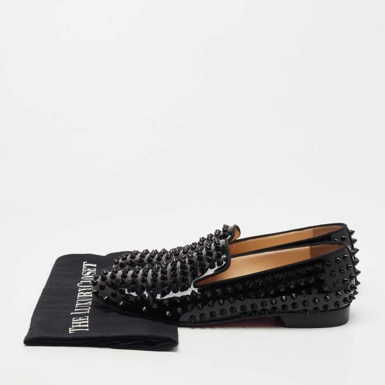 Pre Owned Christian Louboutin Black Patent Dandelion Spikes Loafers Size 39.5