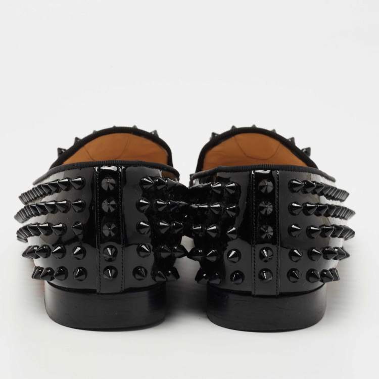 Pre Owned Christian Louboutin Black Patent Dandelion Spikes Loafers Size 39.5