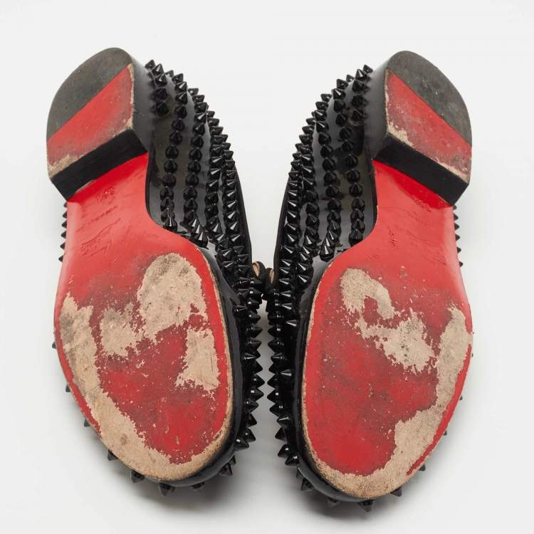 Pre Owned Christian Louboutin Black Patent Dandelion Spikes Loafers Size 39.5