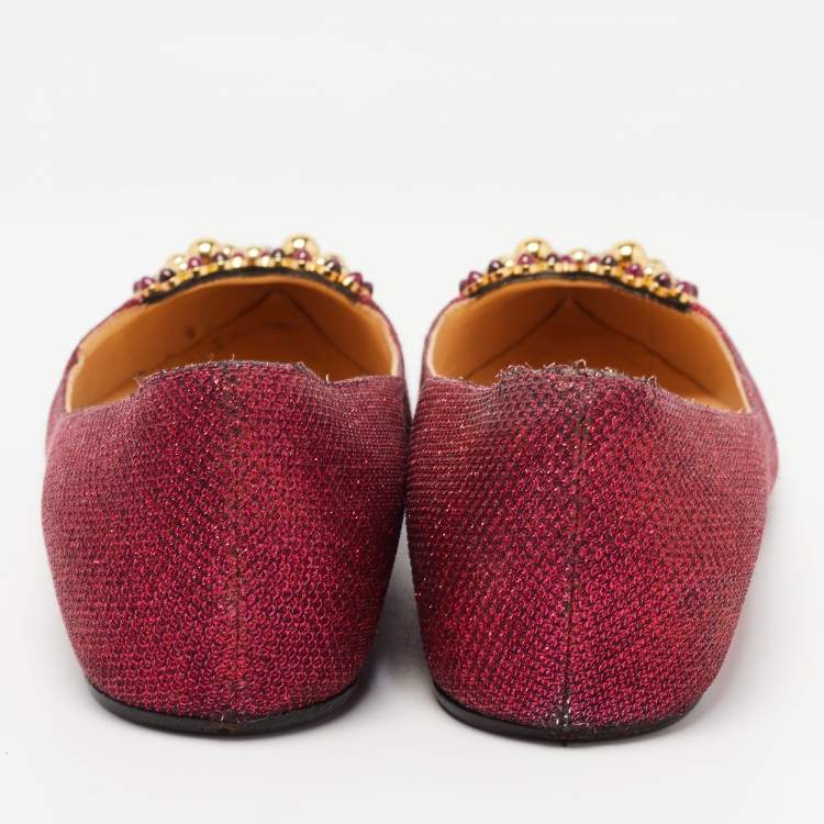Pre Owned Christian Louboutin Metallic Pink Lurex Fabric Coramia Ballet Flats Size 38
