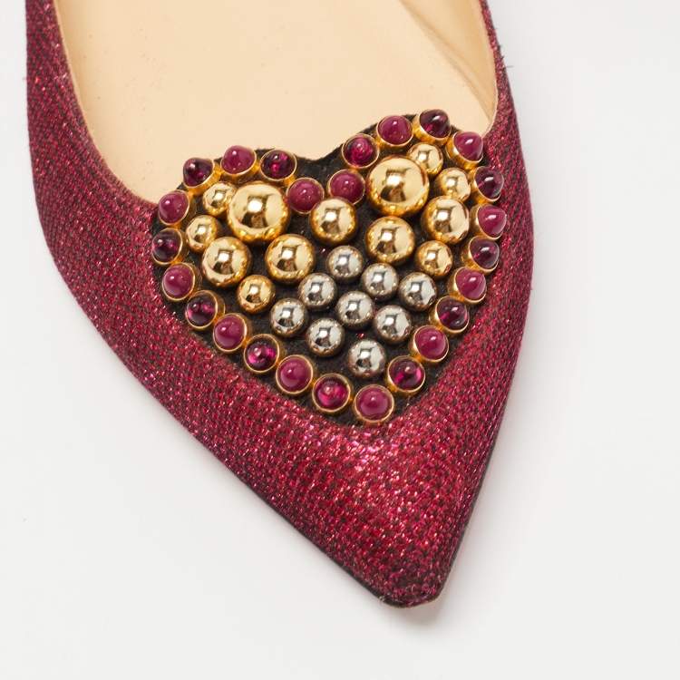 Pre Owned Christian Louboutin Metallic Pink Lurex Fabric Coramia Ballet Flats Size 38