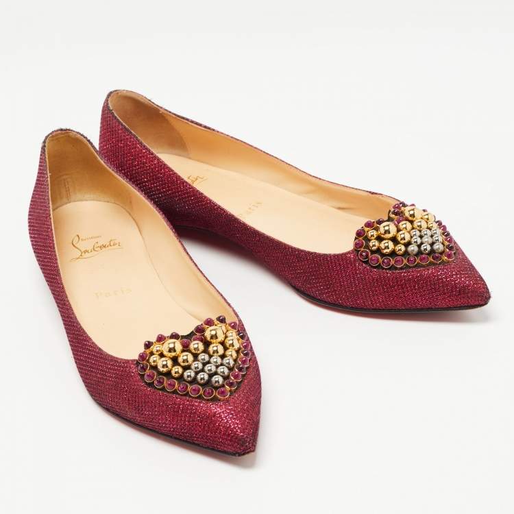 Pre Owned Christian Louboutin Metallic Pink Lurex Fabric Coramia Ballet Flats Size 38