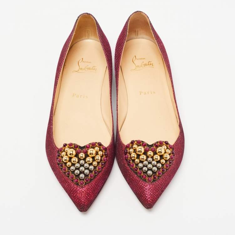 Pre Owned Christian Louboutin Metallic Pink Lurex Fabric Coramia Ballet Flats Size 38