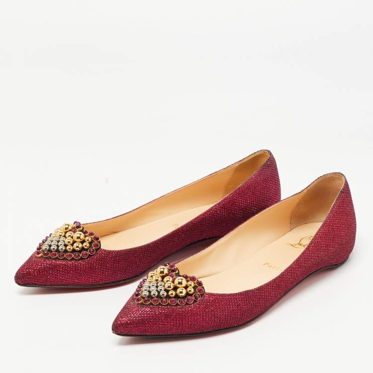 Pre Owned Christian Louboutin Metallic Pink Lurex Fabric Coramia Ballet Flats Size 38