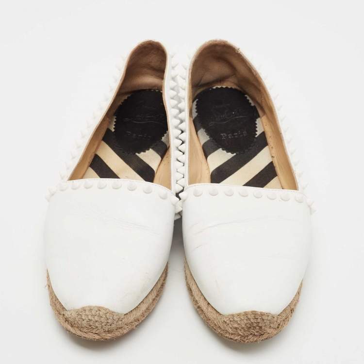 Pre Owned Christian Louboutin White Leather Ares Espadrille Flats Size 39