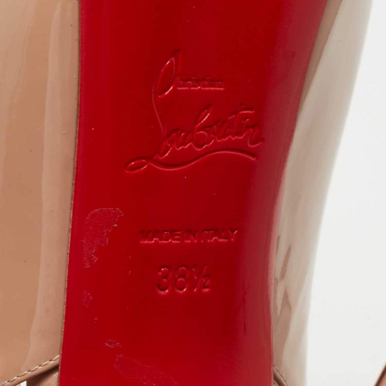 Pre Owned Christian Louboutin Beige Patent Leather Private Number Slingback Sandals Size 38.5