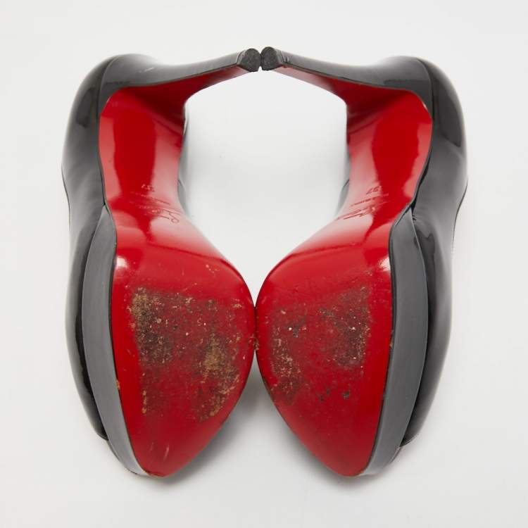 Pre Owned Christian Louboutin Black Patent Leather Lady Peep Platform Pumps Size 37