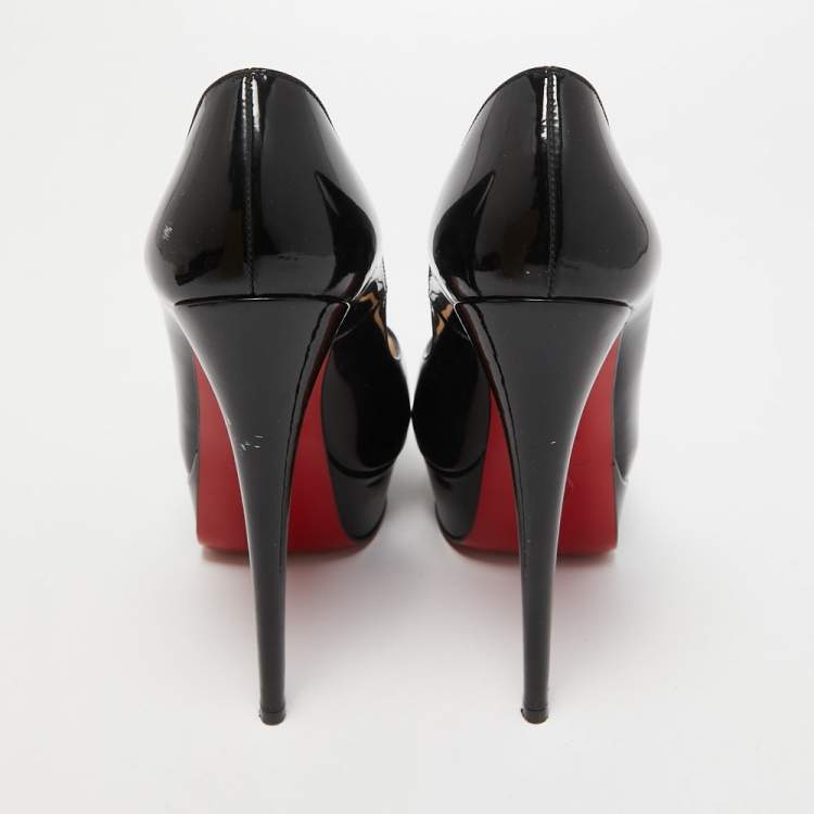 Pre Owned Christian Louboutin Black Patent Leather Lady Peep Platform Pumps Size 37