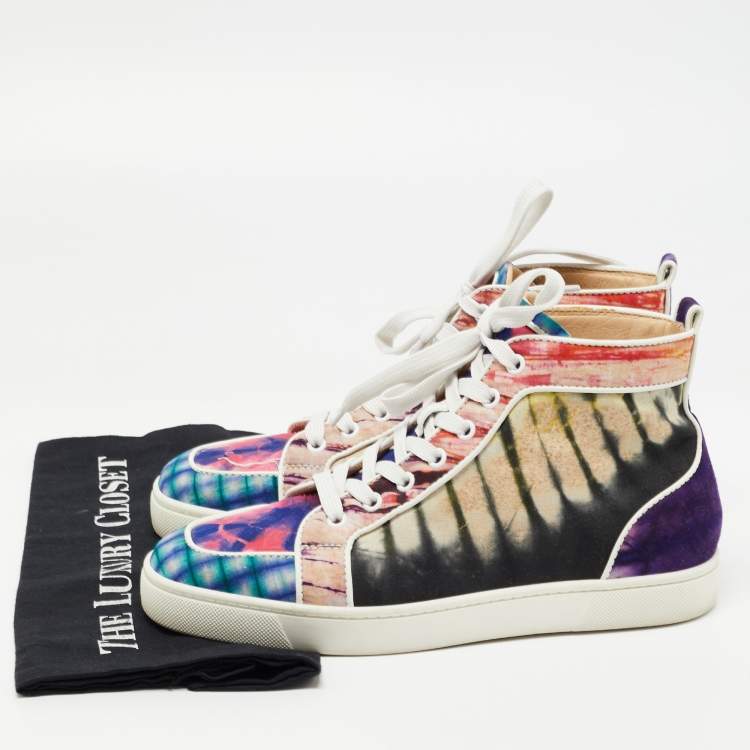 Pre Owned Christian Louboutin Multicolor Fabric Tie Dye High Top Sneakers Size 39.5
