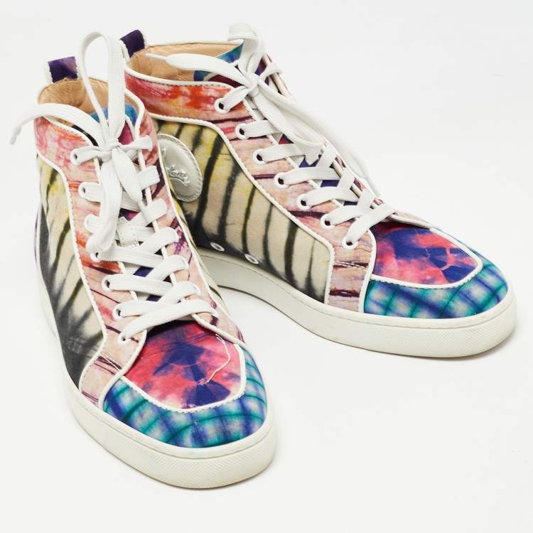 Pre Owned Christian Louboutin Multicolor Fabric Tie Dye High Top Sneakers Size 39.5