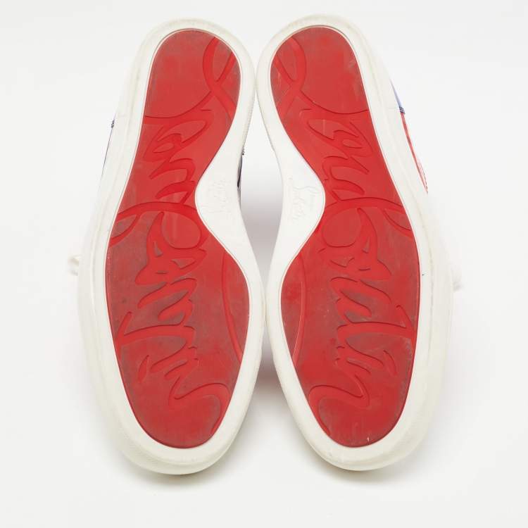 Pre Owned Christian Louboutin Tricolor Patent Leather and Plaid Fabric Louis High Top Sneakers Size 40