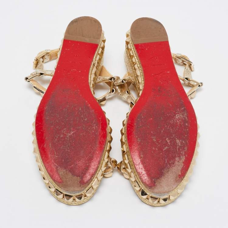 مملوكة مسبقًا Christian Louboutin Gold Leather Pyraclou Espadrille Platform Sandals Size 39