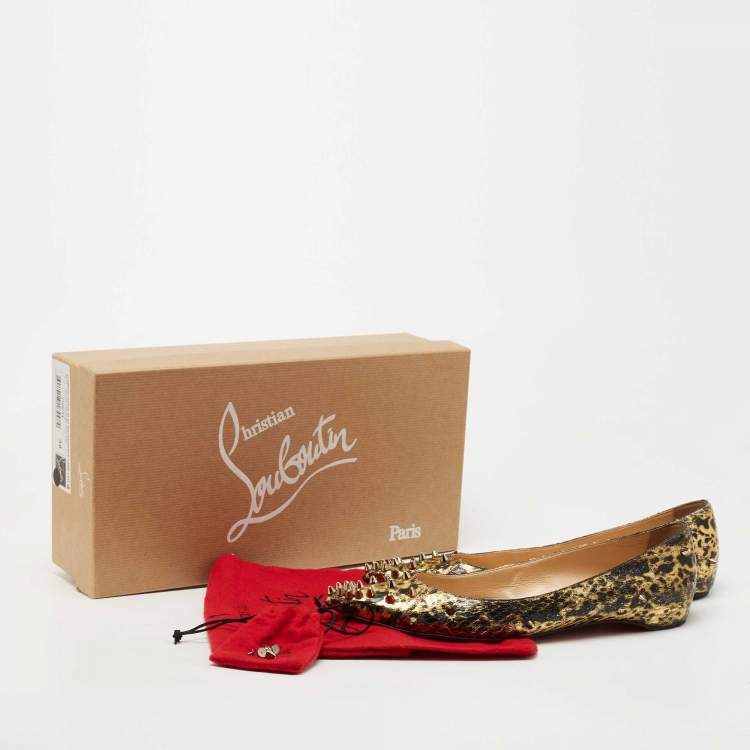 Pre Owned Christian Louboutin Gold/Black Watersnake Degraspike Ballet Flats Size 38