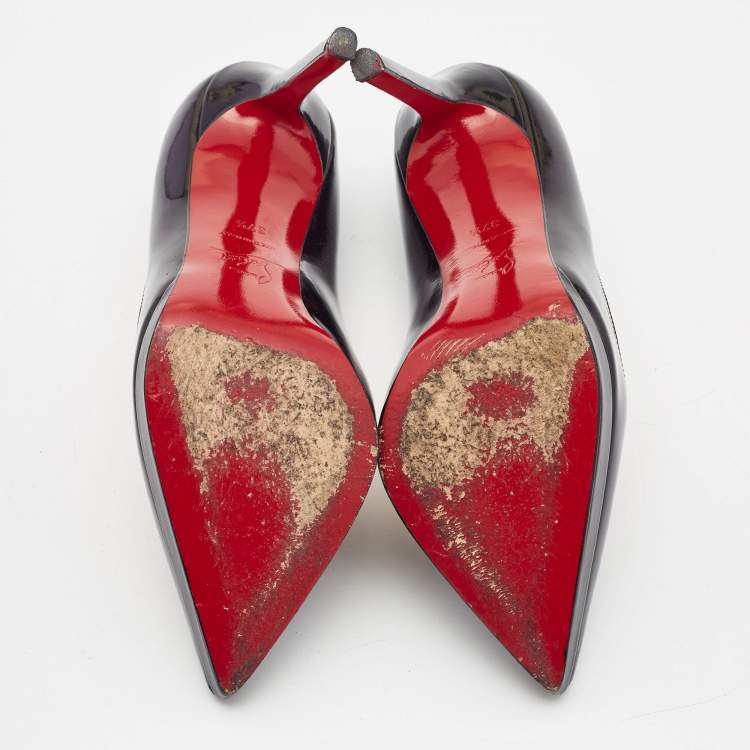 Pre Owned Christian Louboutin Black Patent Leather Pigalle Plato Pumps Size 37.5