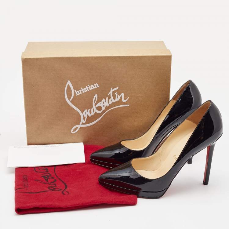 Pre Owned Christian Louboutin Black Patent Leather Pigalle Plato Pumps Size 37.5