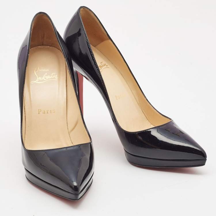 Pre Owned Christian Louboutin Black Patent Leather Pigalle Plato Pumps Size 37.5
