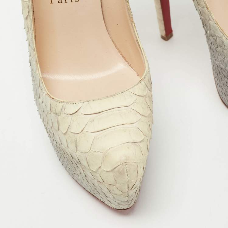 Pre Owned Christian Louboutin Grey/Light Yellow Python Daffodile Pumps Size 37
