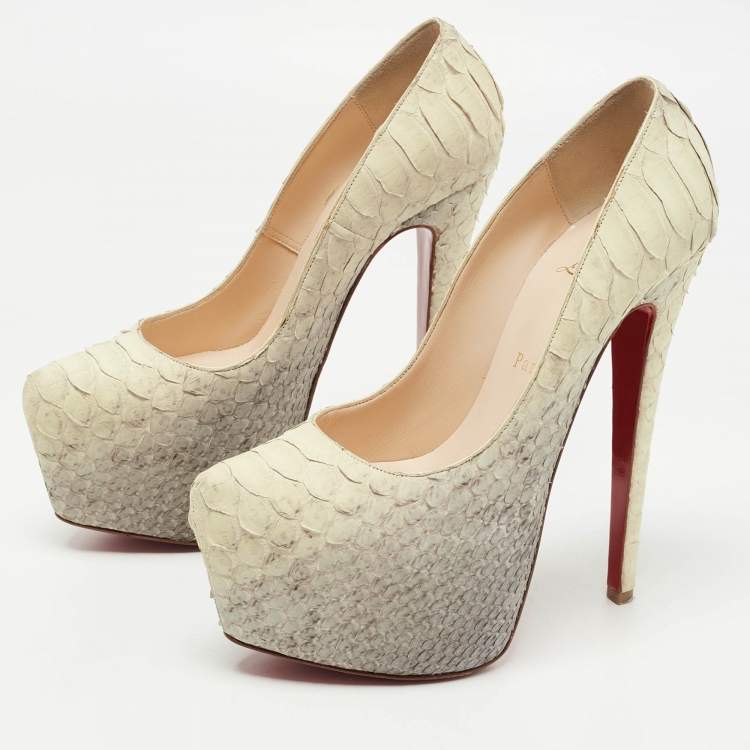Pre Owned Christian Louboutin Grey/Light Yellow Python Daffodile Pumps Size 37