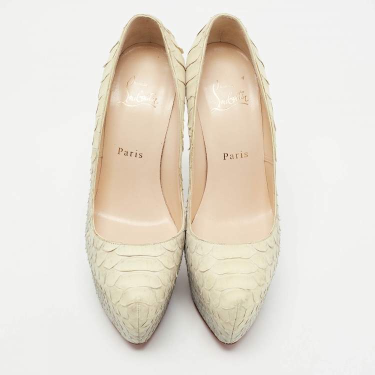 Pre Owned Christian Louboutin Grey/Light Yellow Python Daffodile Pumps Size 37