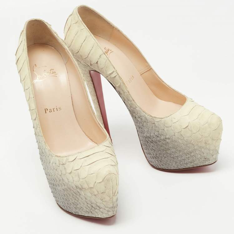 Pre Owned Christian Louboutin Grey/Light Yellow Python Daffodile Pumps Size 37