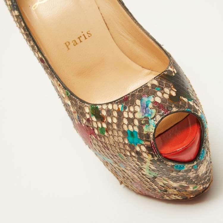 Pre Owned Christian Louboutin Multicolor Python Carnival Highness Pumps Size 37