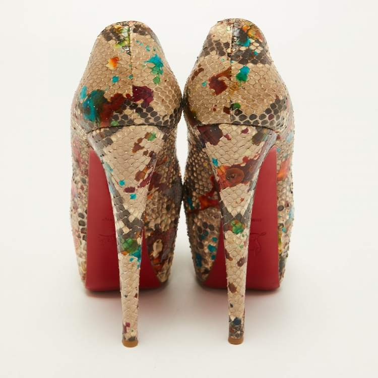 Pre Owned Christian Louboutin Multicolor Python Carnival Highness Pumps Size 37
