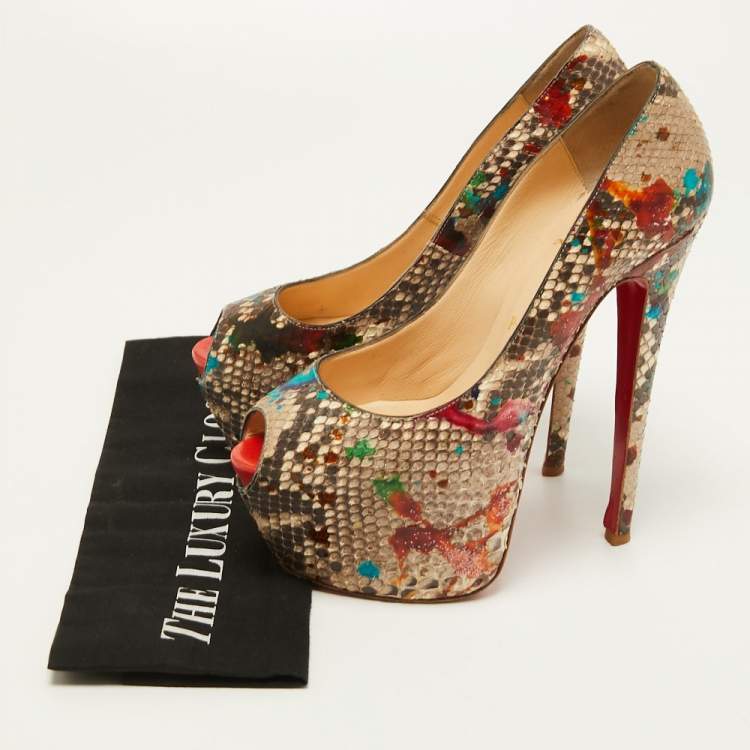 Pre Owned Christian Louboutin Multicolor Python Carnival Highness Pumps Size 37